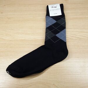 PERRY ELLIS Mens Dress Socks Black Diamond Argyle Rayon Bamboo Knit